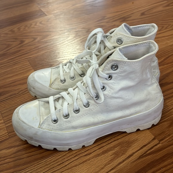 Converse White Lug Sole High Top Platform Sneakers Size 9 - Picture 6 of 10